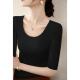 针织打底衫 女春新款 修身 黑色U领中袖 内搭显瘦气质五分袖 T0202r