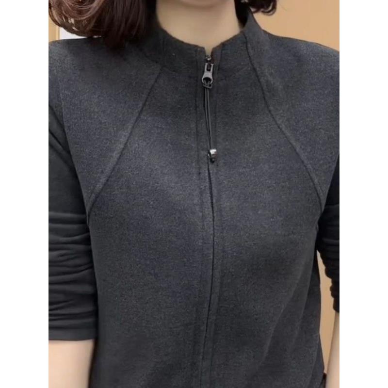 秋冬新款拉链开衫长袖卫衣女洋气半高领妈妈装纯色打底衫1203h