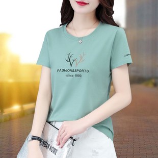 夏季 潮减龄短款 短袖 女t恤2025新款 白g 中年妈妈装 遮肚圆领上衣大码