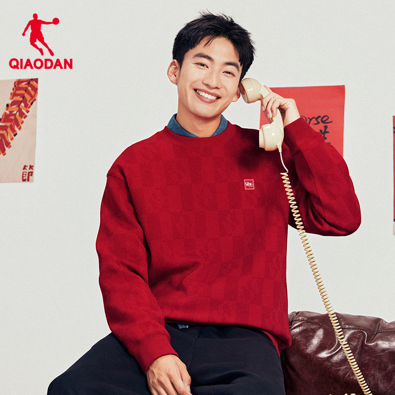 商场同款乔丹官方旗舰店套头衫2026红色新年款运动风圆领男子卫衣