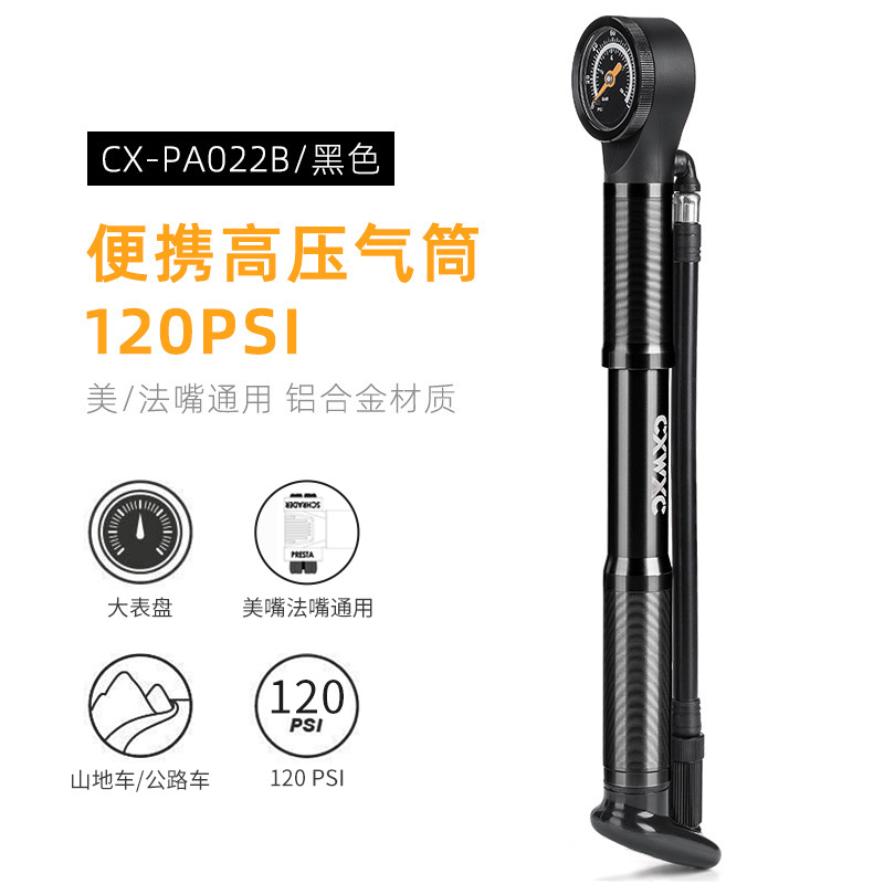 自行车打气筒 便携式前叉避震充气筒山地公路美法嘴带气压表气筒