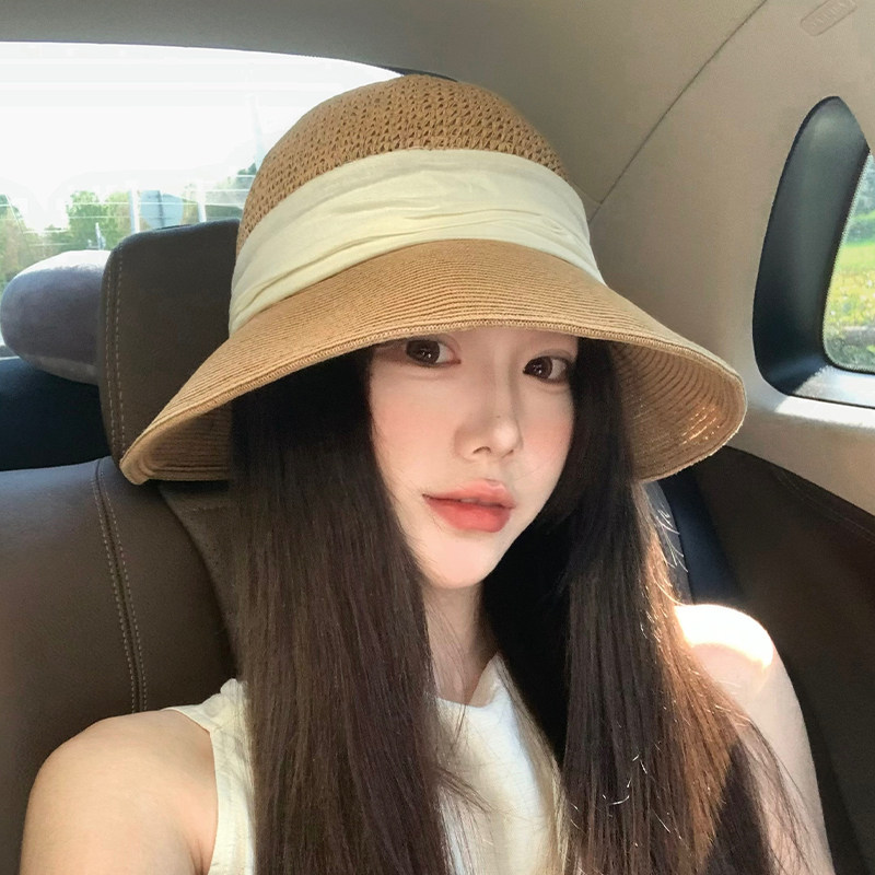 卡其编织渔夫帽女2026夏季新款遮阳防紫外线时尚显脸小透气草帽子