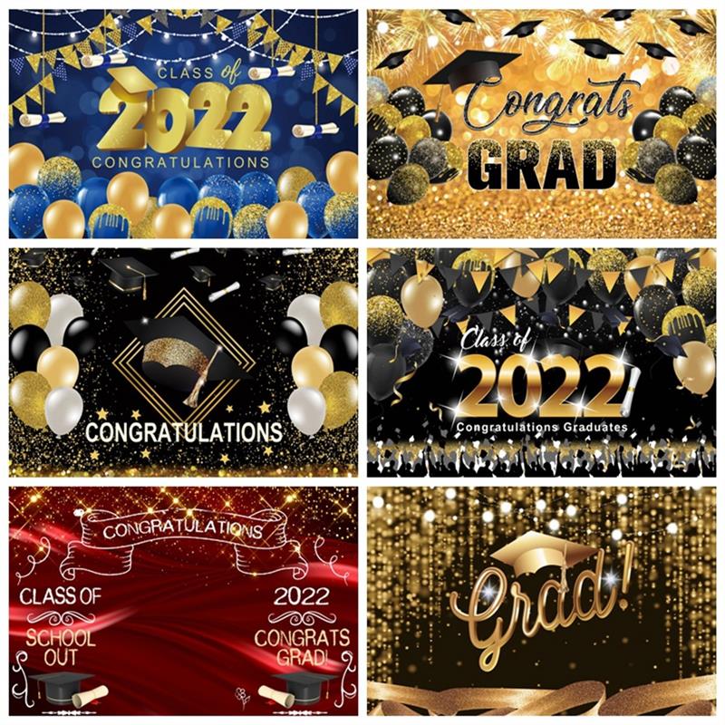 Graduation Party Backdrop Class of 2023 Black and Golden Gli