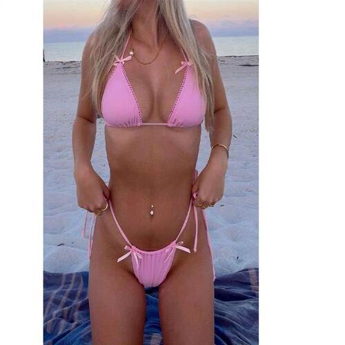 Women Bikini Set Halter Neck Tie Up Bikini Tops 3d Bow Bikin
