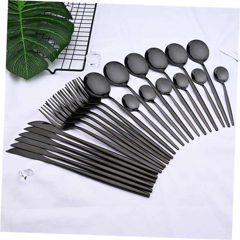 24pcs Black Western Dinnerware Set Stainless Steel Cutlery S