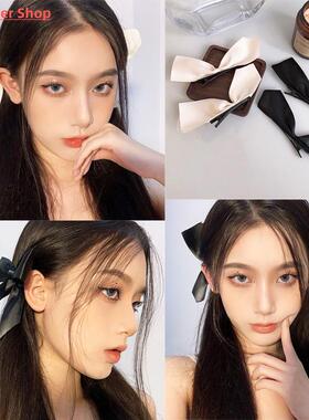 2pcs Black White Ribbon Hair Bows Clips Vintage Bowknot Side