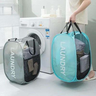 Folding Popup Laundry Baskets Home Mesh High Capacity Washab