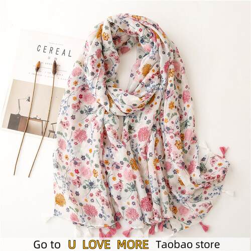 2024 Spain Lovely Polka Floral Tassel Viscose Shawl Scarf