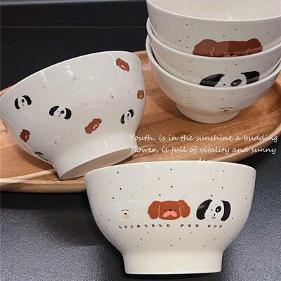 Cute cartoon puppy ceramic high footed rice bowl yogurt bowl