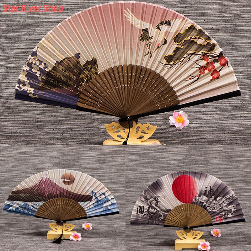 1Pcs Vintage Silk Folding Fan Chinese Japanese Tassel Bamboo