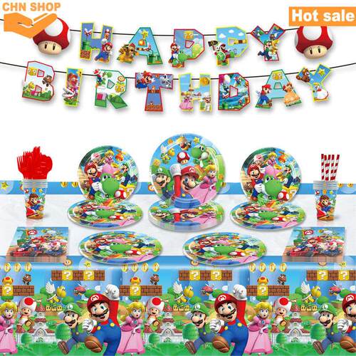 Super Mario Theme Birthday Supplies Tablecloth Paper Plate