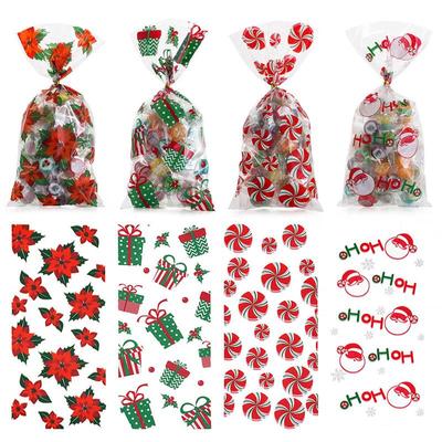 50Pcs Xmas Cookie Packing Bags Christmas Cellophane Party Ba