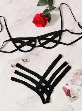 Bondage Harness Lingerie Set Womens Elastic Hollow Out Bra S