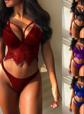 Wine Red Lace Bra and Panty Sets Flower Women Lingerie Set