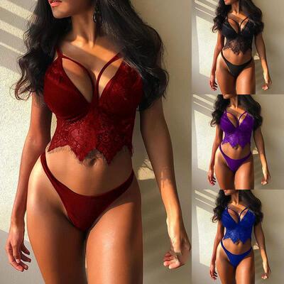 Wine Red Lace Bra and Panty Sets Flower Women Lingerie Set