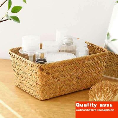 Wicker bamboo storage basket seaweed box straw woven stora