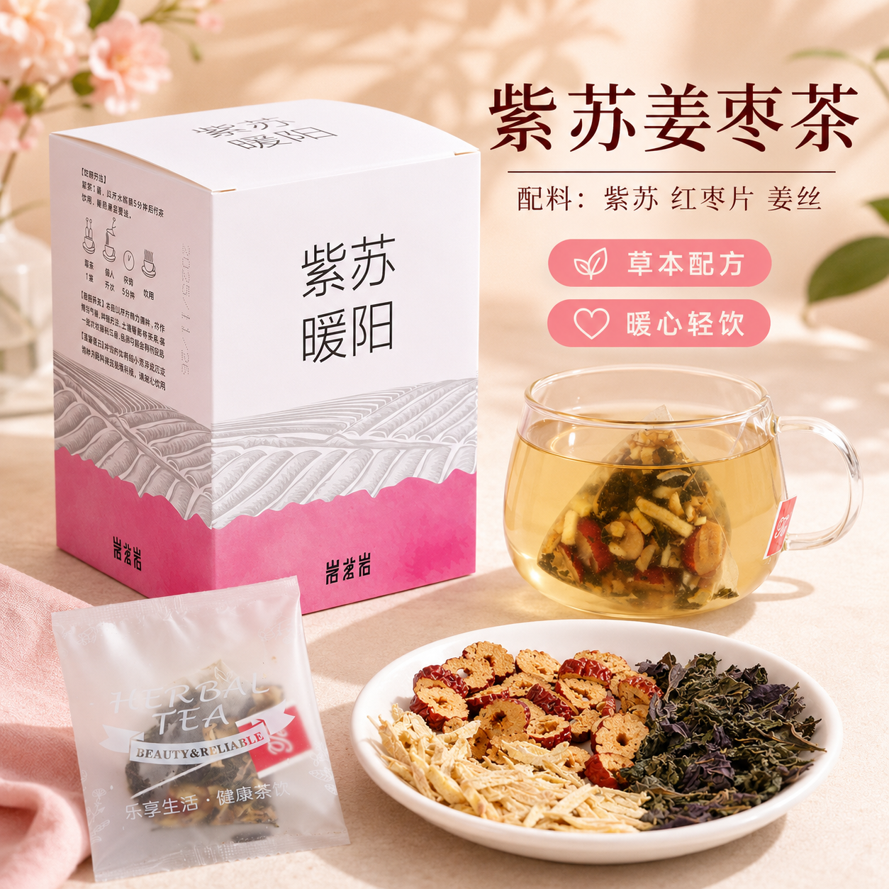 紫苏姜枣茶干姜茶姜汤女性暖暖茶姜枣茶可以搭配红糖黑糖茶包姜茶