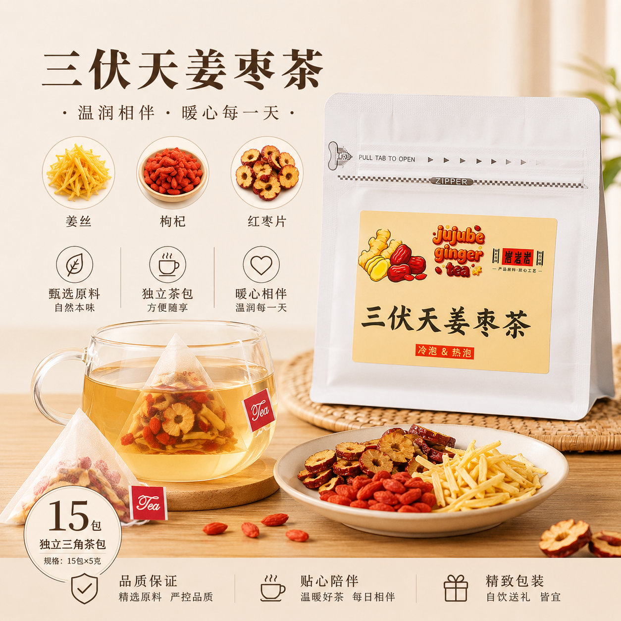 三伏天姜枣茶养生茶包三角茶包红枣枸杞姜片组合花茶袋泡茶便携