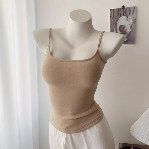 磨毛小吊带背心女秋冬季美背带胸垫加绒内搭文胸一体内衣打1223r