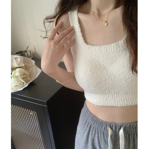 毛绒吊带背心女保暖美背加绒文胸一体内衣内搭打底带胸垫1024r
