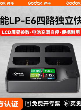 致迅TOPRIG LP-E6/E6NH/E6P四路快速充电器PD快充佳能相机电池R7/R62/R6/5D4/80D/70D/R5C/R5四通道充电底座