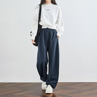 弯刀裤 奕兮小个子春季 休闲运动裤 松紧腰肌理垂感阔腿裤 女 镰刀卫裤