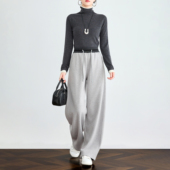 灰色阔腿裤 加厚休闲裤 女显瘦直筒裤 奕兮松紧腰加绒卫裤 运动香蕉裤