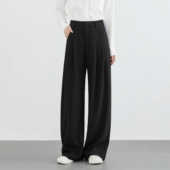 阔腿裤 奕兮小个子西装 高腰垂感气质窄版 黑色直筒宽松显瘦休闲裤 裤