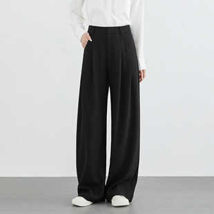 阔腿裤 奕兮小个子西装 高腰垂感气质窄版 黑色直筒宽松显瘦休闲裤 裤