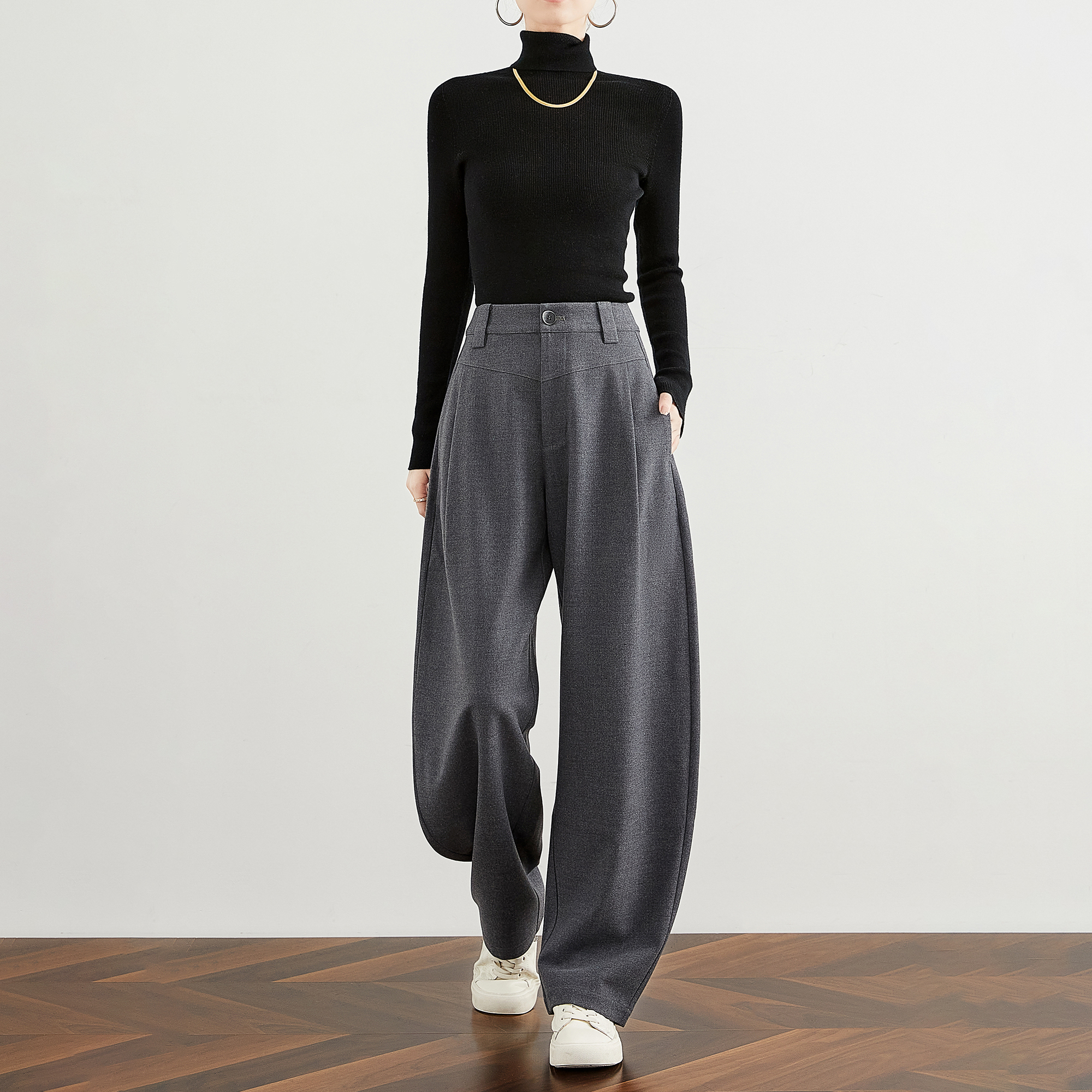 冬季加厚灰色西装裤小个子弯刀裤