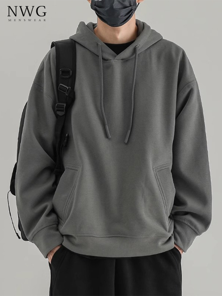 抗皱连帽卫衣男潮牌春秋季新款高级感宽松灰色套头外套男休闲上衣