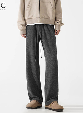 灰色糯米裤男潮牌春秋季新款垂感百搭宽松直筒卫裤男阔腿休闲长裤