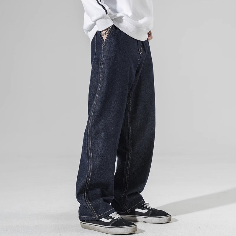阔腿牛仔裤男潮牌秋冬季新款加绒宽松直筒裤子美式复古休闲长裤
