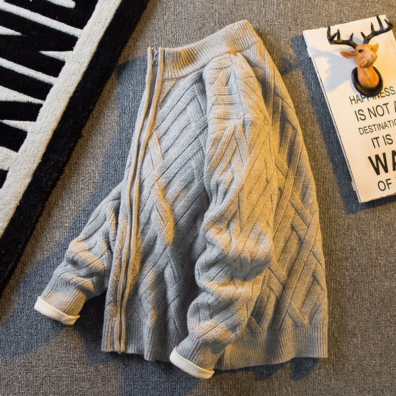 编织菱格拉链开衫毛衣男秋冬款加厚复古宽松针织衫外套男休闲上衣,男装,针织衫/毛衣,淘宝优惠券,粉丝福利购,淘宝优惠卷