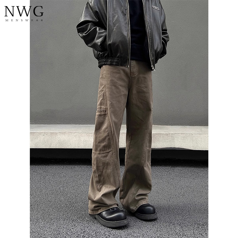 多口袋工装牛仔裤男潮牌春秋季新款美式覆古宽松直筒阔腿休闲 裤