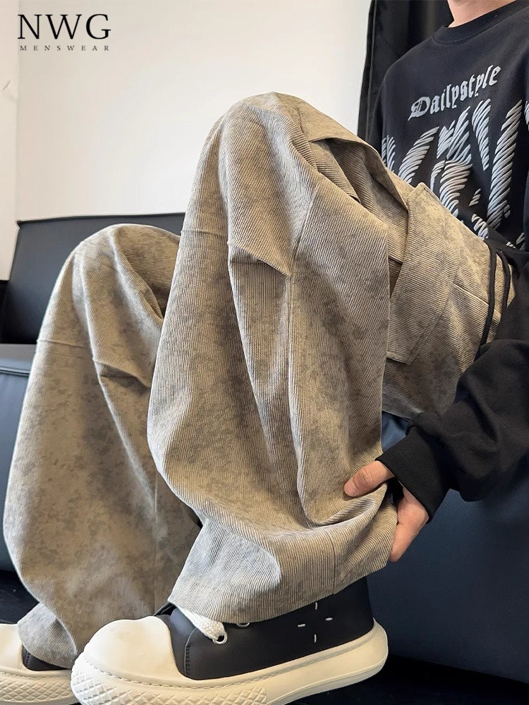 扎染工装裤男士新潮品牌春秋新款宽松直筒灯芯绒阔腿裤伞兵休闲裤