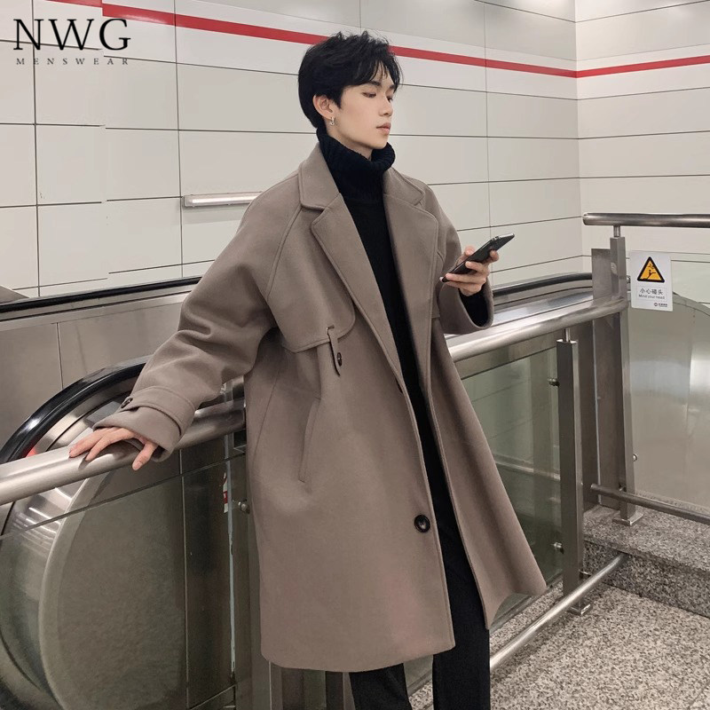 中长版风衣男春秋季2025新款小众设计感毛呢过膝大衣男士休闲 外,男装,毛呢大衣,淘宝优惠券,粉丝福利购,淘宝优惠卷