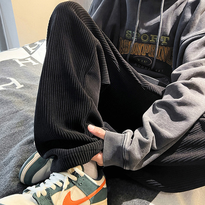 灯芯绒裤子男秋冬款加绒加厚宽松大码直筒阔腿裤男士垂感休闲长裤