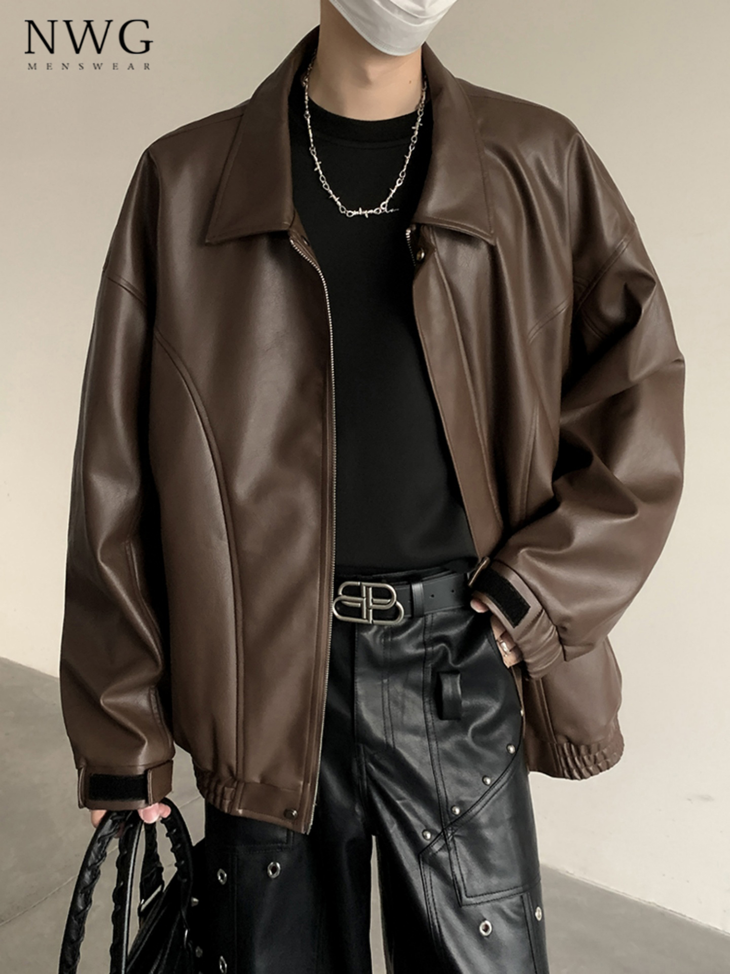 机车皮夹克男春秋季2025新款美拉德覆古宽松pu皮衣外套男休闲上衣