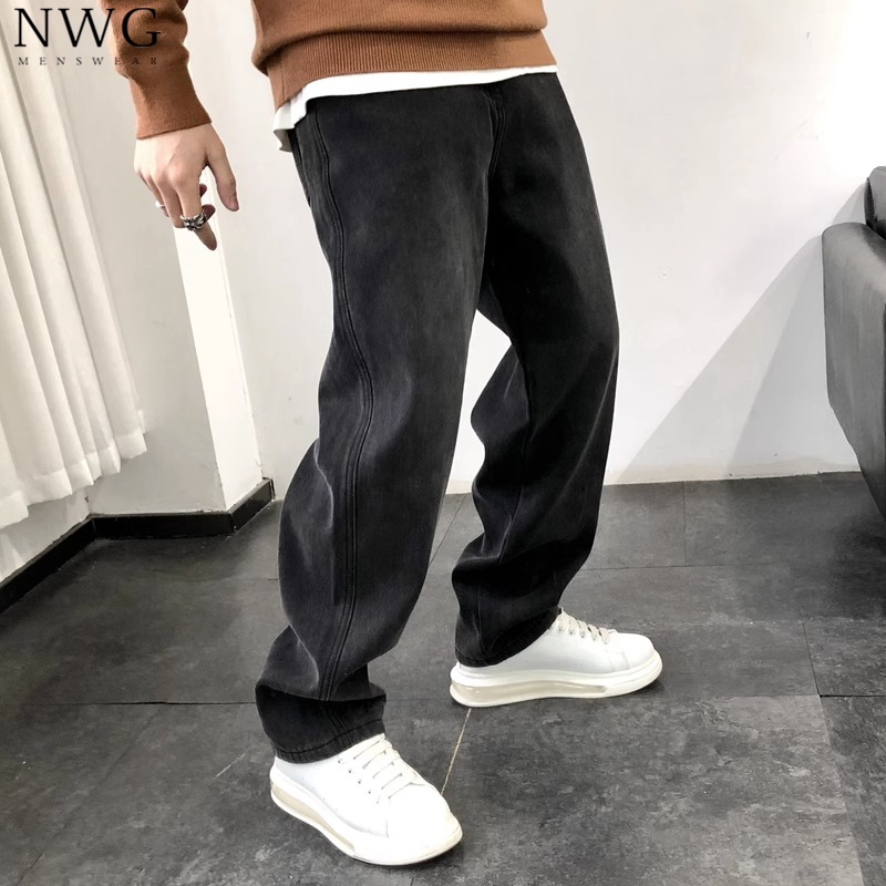 黑色牛仔裤男潮牌春秋季2025新款宽松直筒阔腿裤子男百搭休闲长裤