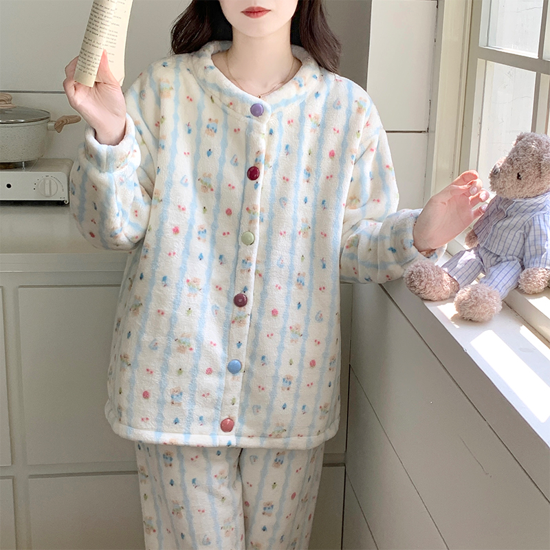 加厚保暖法兰绒睡衣套装