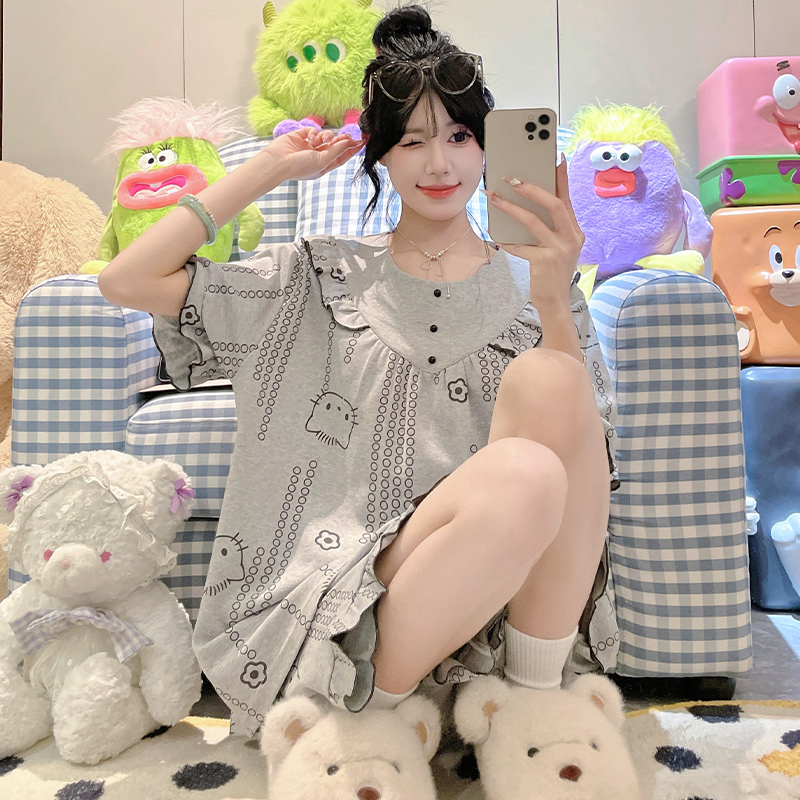 新款加肥加大码睡衣女夏季短袖