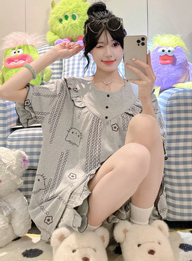 新款加肥加大码睡衣女夏季短袖