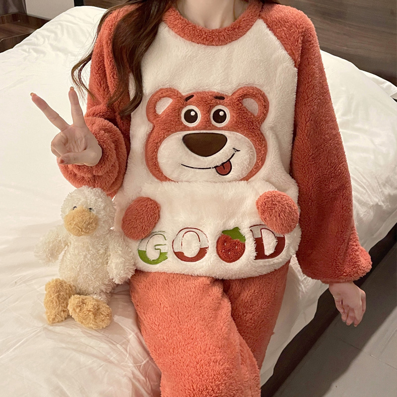 大码加厚保暖珊瑚绒睡衣套装