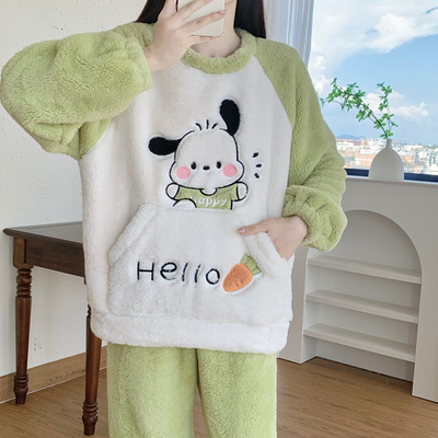 大码加厚保暖珊瑚绒睡衣女秋冬季