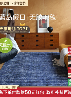 赛波斯蓝岛假日无胶防水地毯中古蓝色包豪斯轻奢高级感卧室客厅