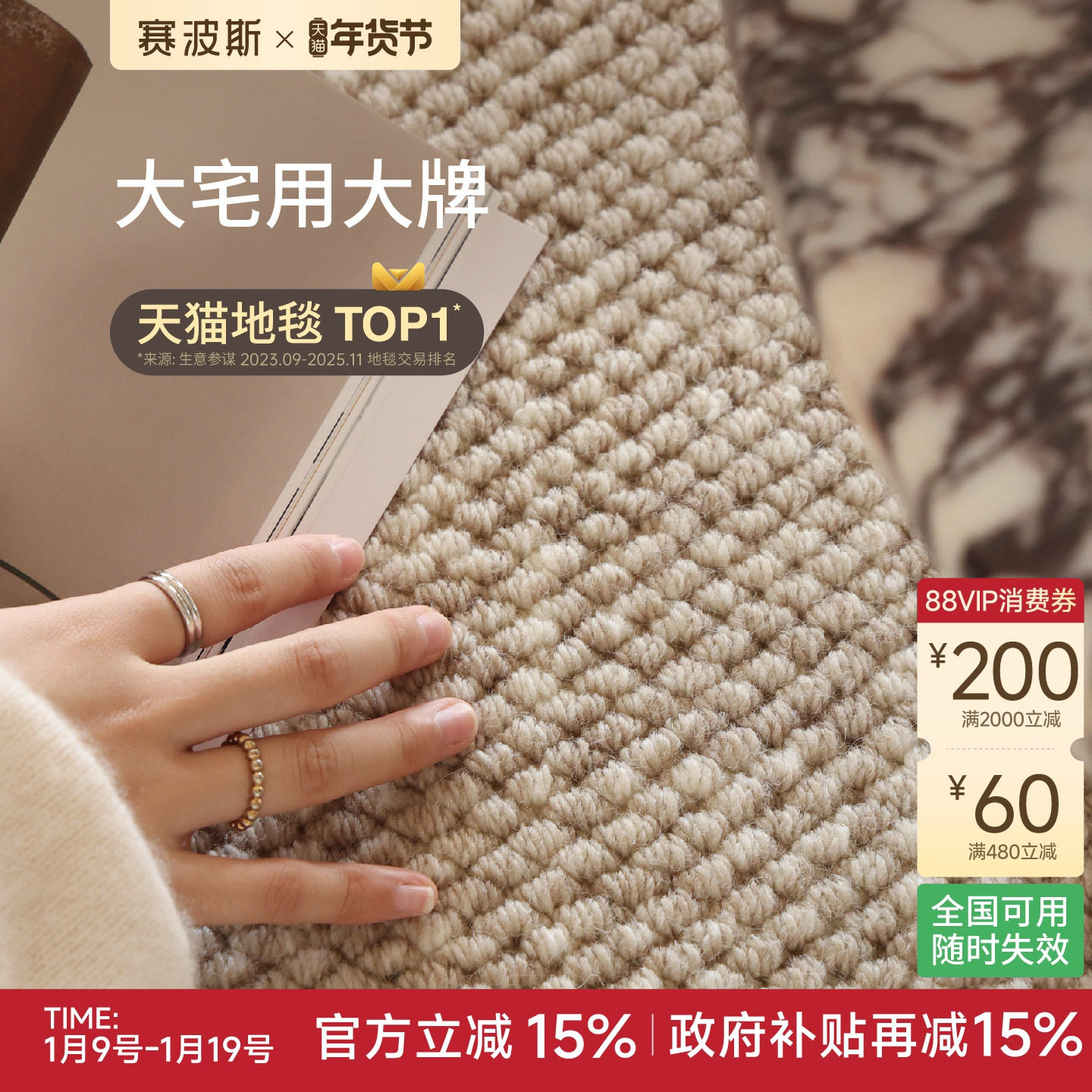 赛波斯大宅标配耐脏宝藏毯进口羊毛地毯纯色侘寂客厅卧室轻奢高级