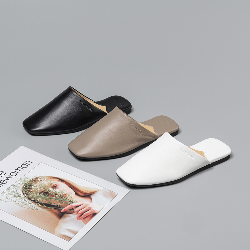 软真皮软底舒适包头半拖鞋