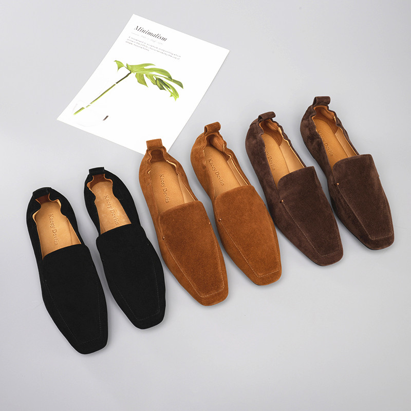 超软鹿皮舒适平底一脚蹬乐福鞋