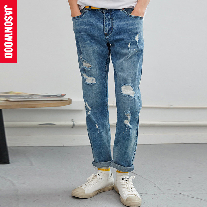 Jasonwood Stick to my new pattern Straight washing hole Jeans man Trend Easy leisure time trousersin the Men's clothing, Jeans  category - from Buy2taobao.com to provide professional Taobao agent buy service
